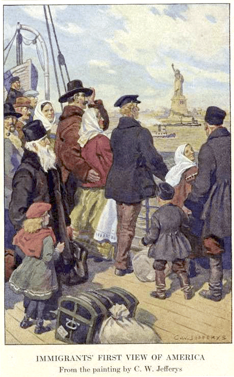 'Immigrants' First View Of America'. Charles W. Jefferys (1869-1951) via The New York Public Library Digital Collections 